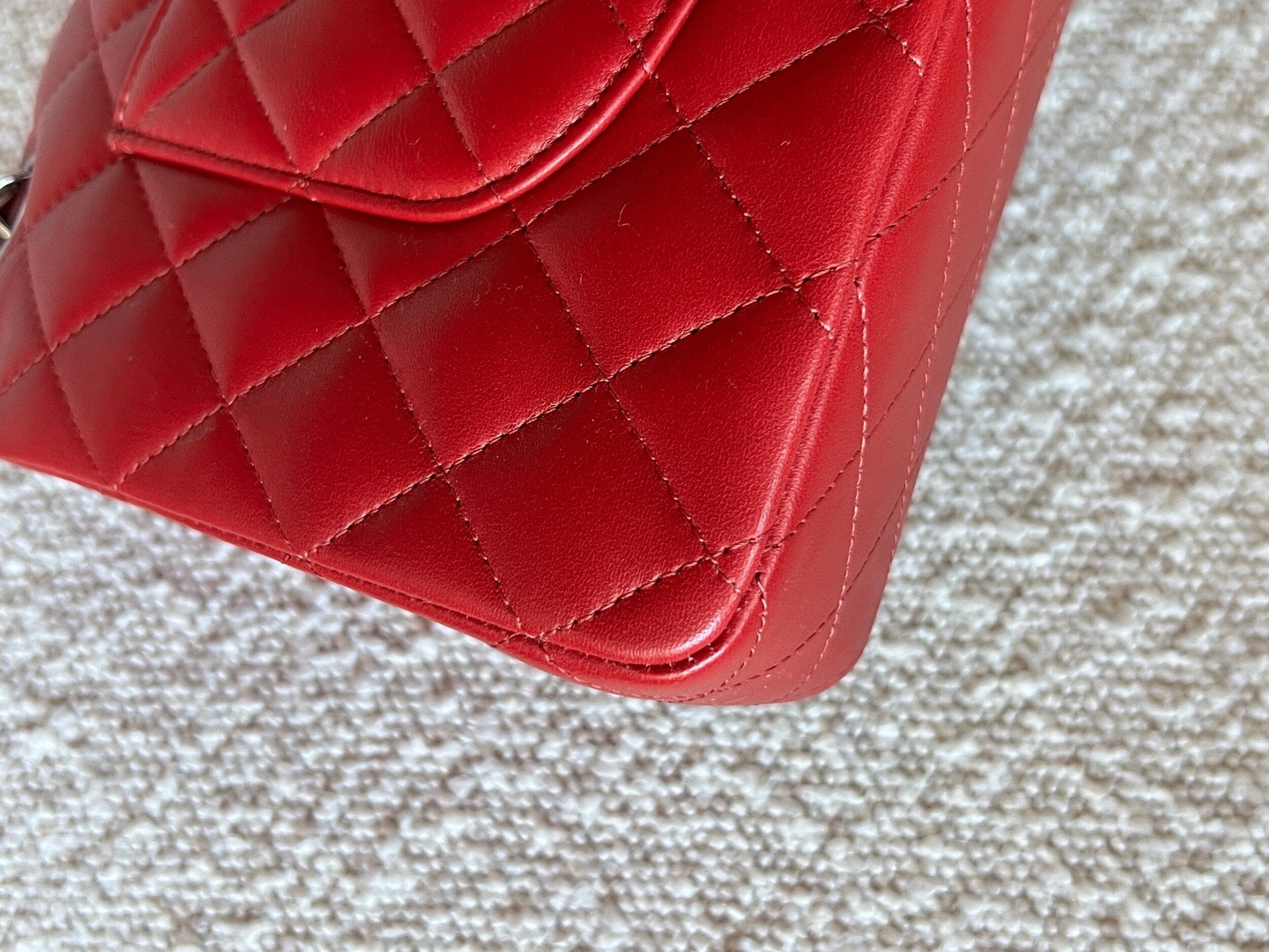 CHANEL Handbag 20B Red Lambskin Quilted Classic Flap Medium SHW - Redeluxe