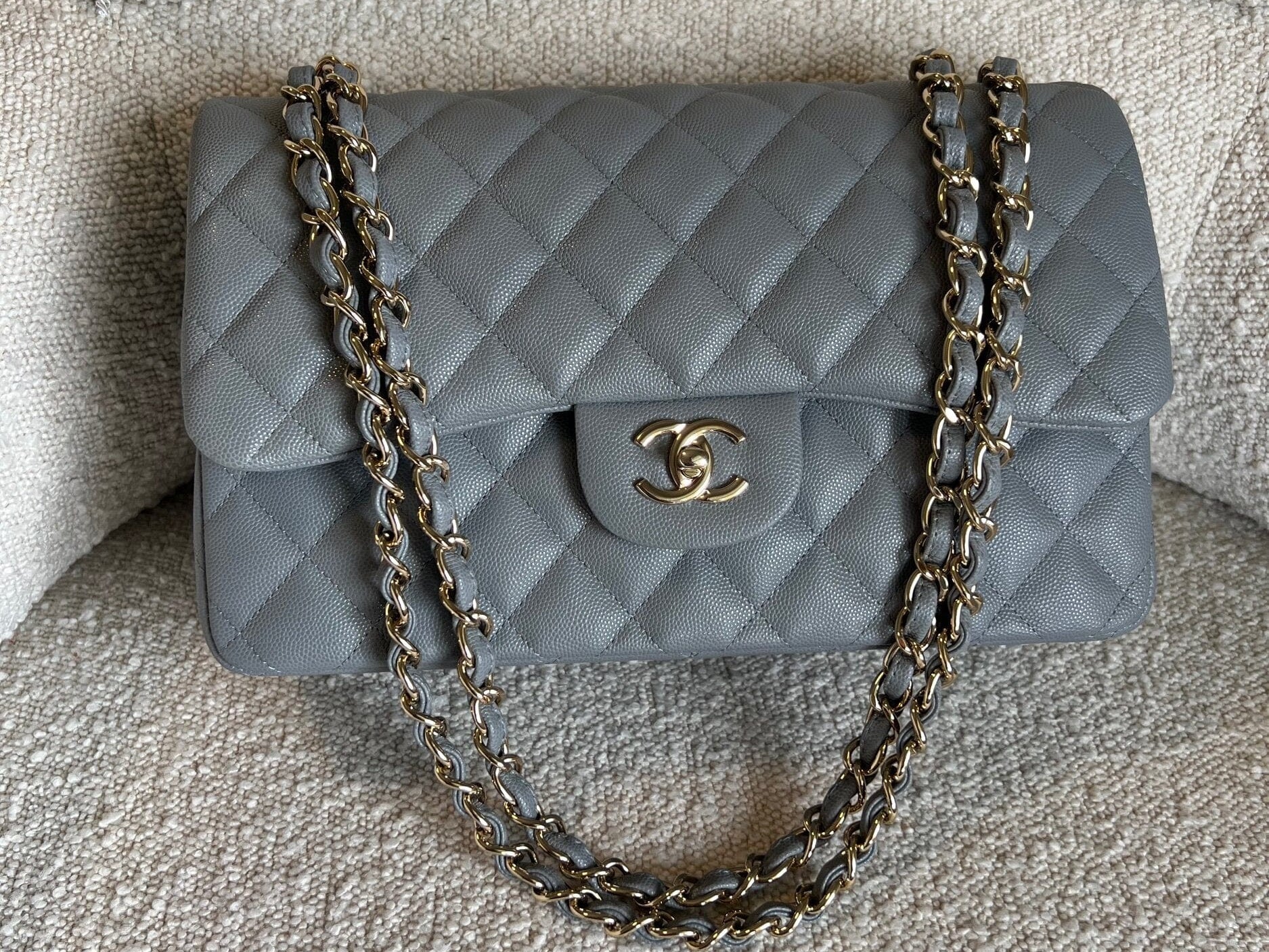 CHANEL Handbag 20C Grey Caviar Quilted Jumbo Classic Flap LGHW - Redeluxe