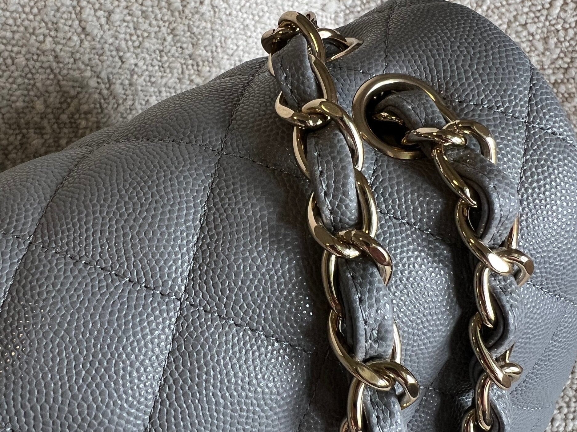 CHANEL Handbag 20C Grey Caviar Quilted Jumbo Classic Flap LGHW - Redeluxe