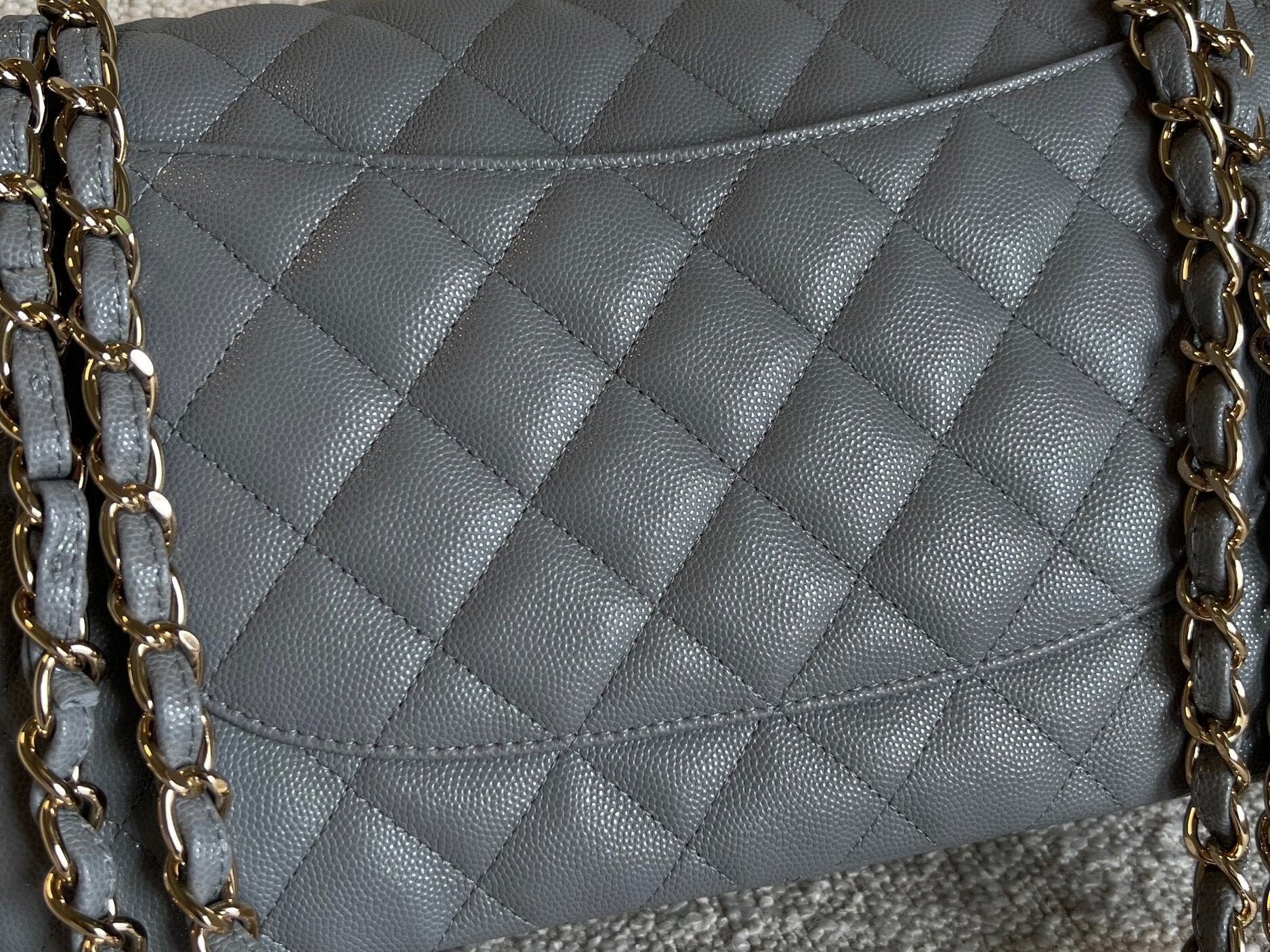 CHANEL Handbag 20C Grey Caviar Quilted Jumbo Classic Flap LGHW - Redeluxe