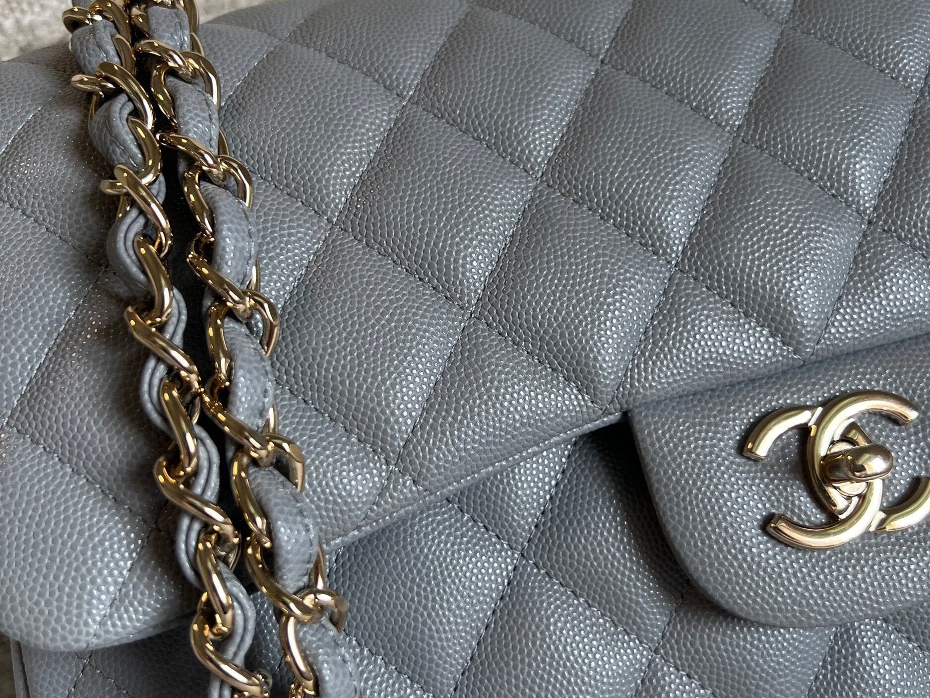 CHANEL Handbag 20C Grey Caviar Quilted Jumbo Classic Flap LGHW - Redeluxe
