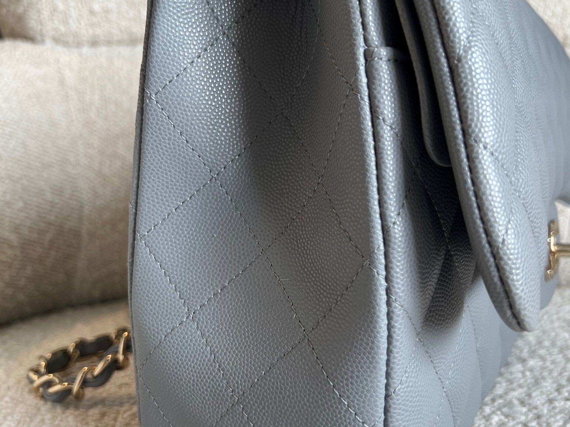 CHANEL Handbag 20C Grey Caviar Quilted Jumbo Classic Flap LGHW - Redeluxe