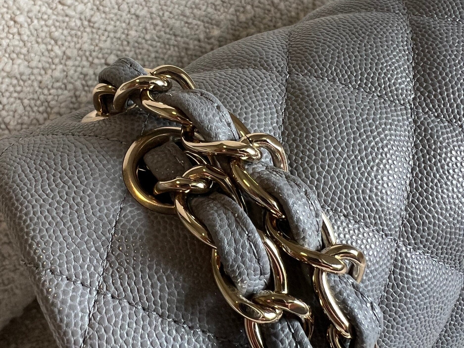 CHANEL Handbag 20C Grey Caviar Quilted Jumbo Classic Flap LGHW - Redeluxe