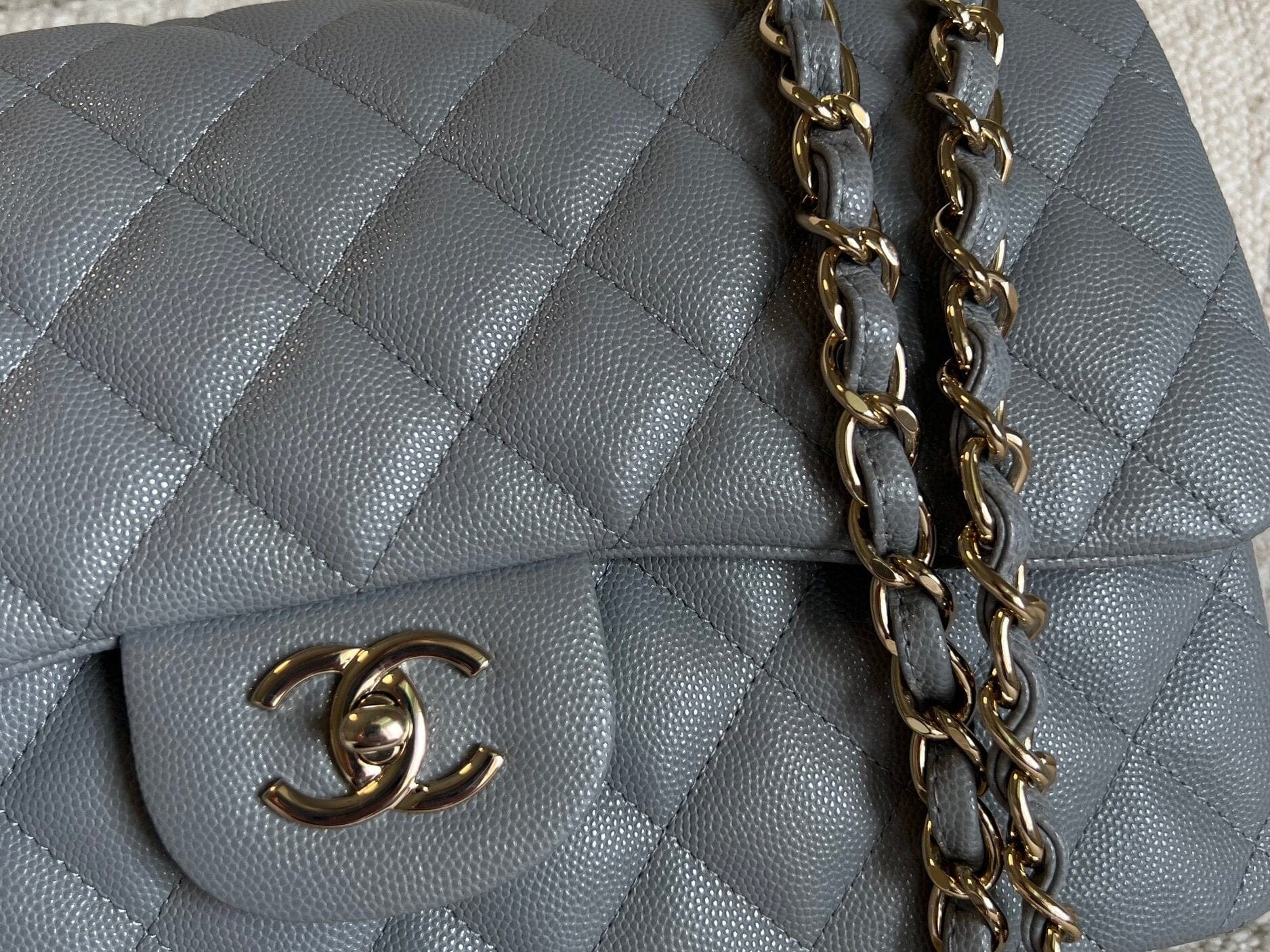 CHANEL Handbag 20C Grey Caviar Quilted Jumbo Classic Flap LGHW - Redeluxe