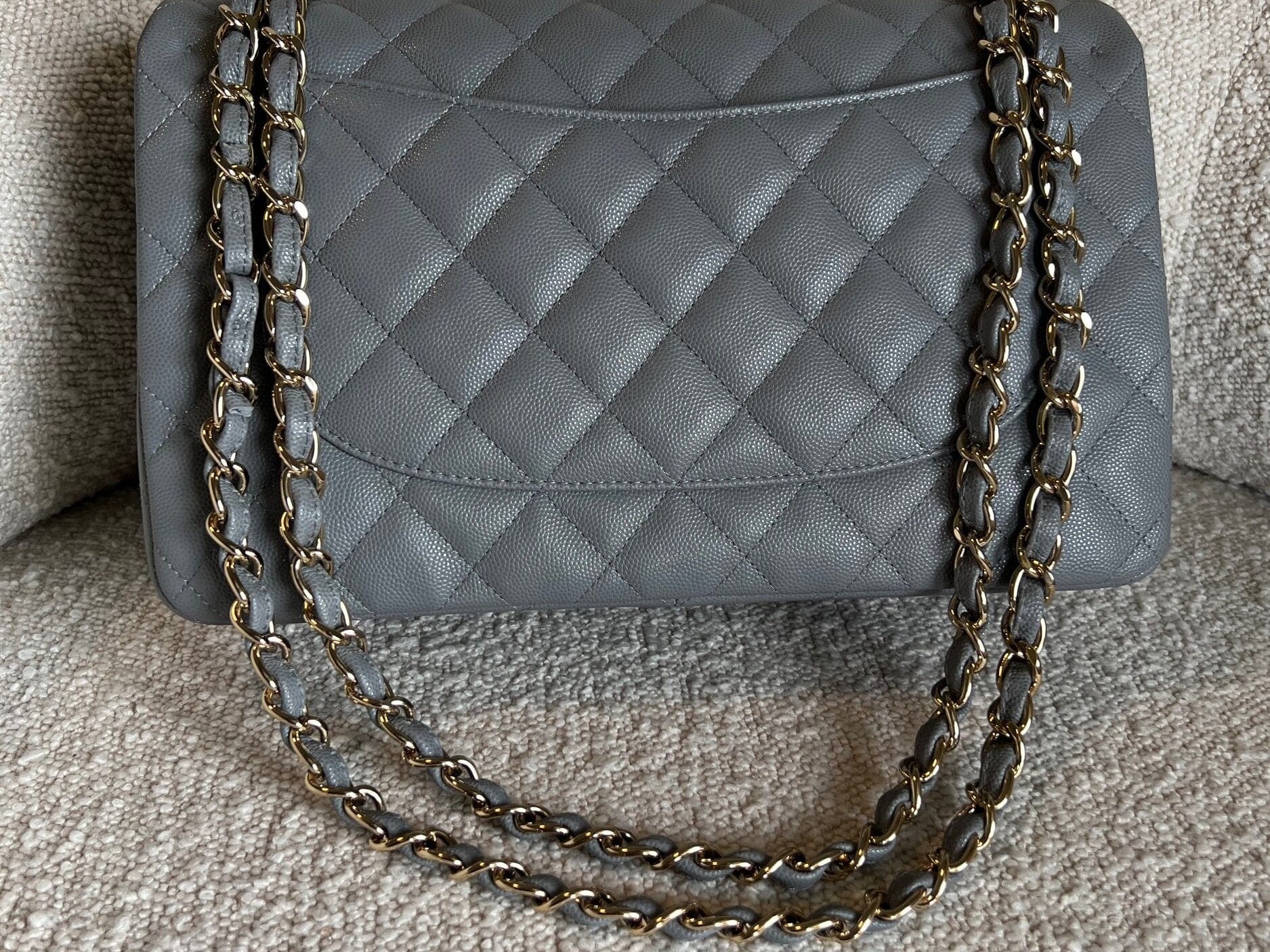 CHANEL Handbag 20C Grey Caviar Quilted Jumbo Classic Flap LGHW - Redeluxe