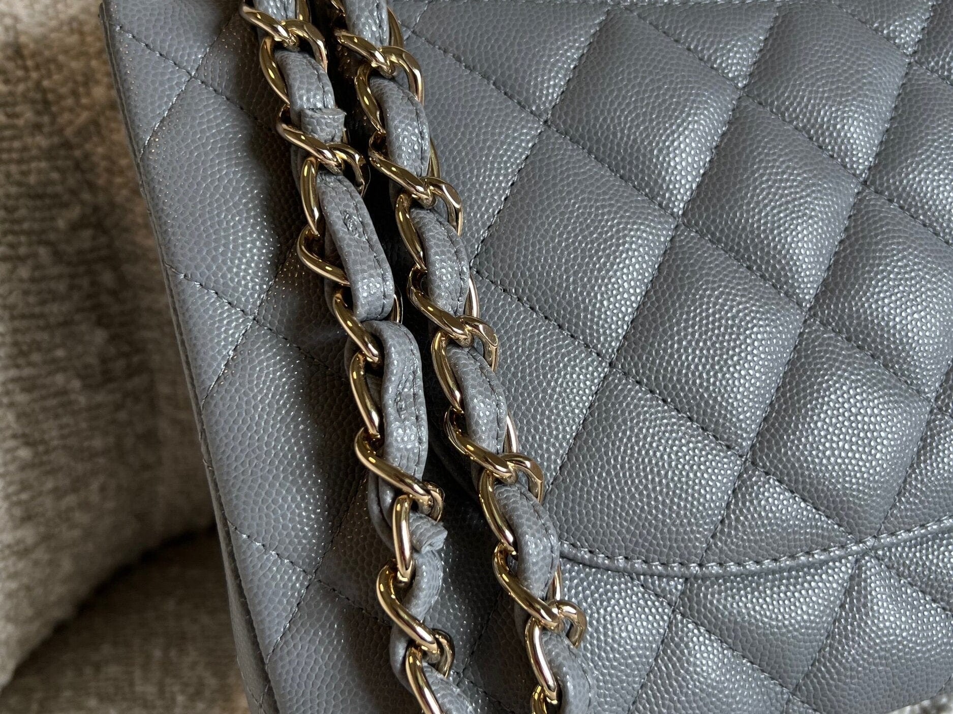 CHANEL Handbag 20C Grey Caviar Quilted Jumbo Classic Flap LGHW - Redeluxe
