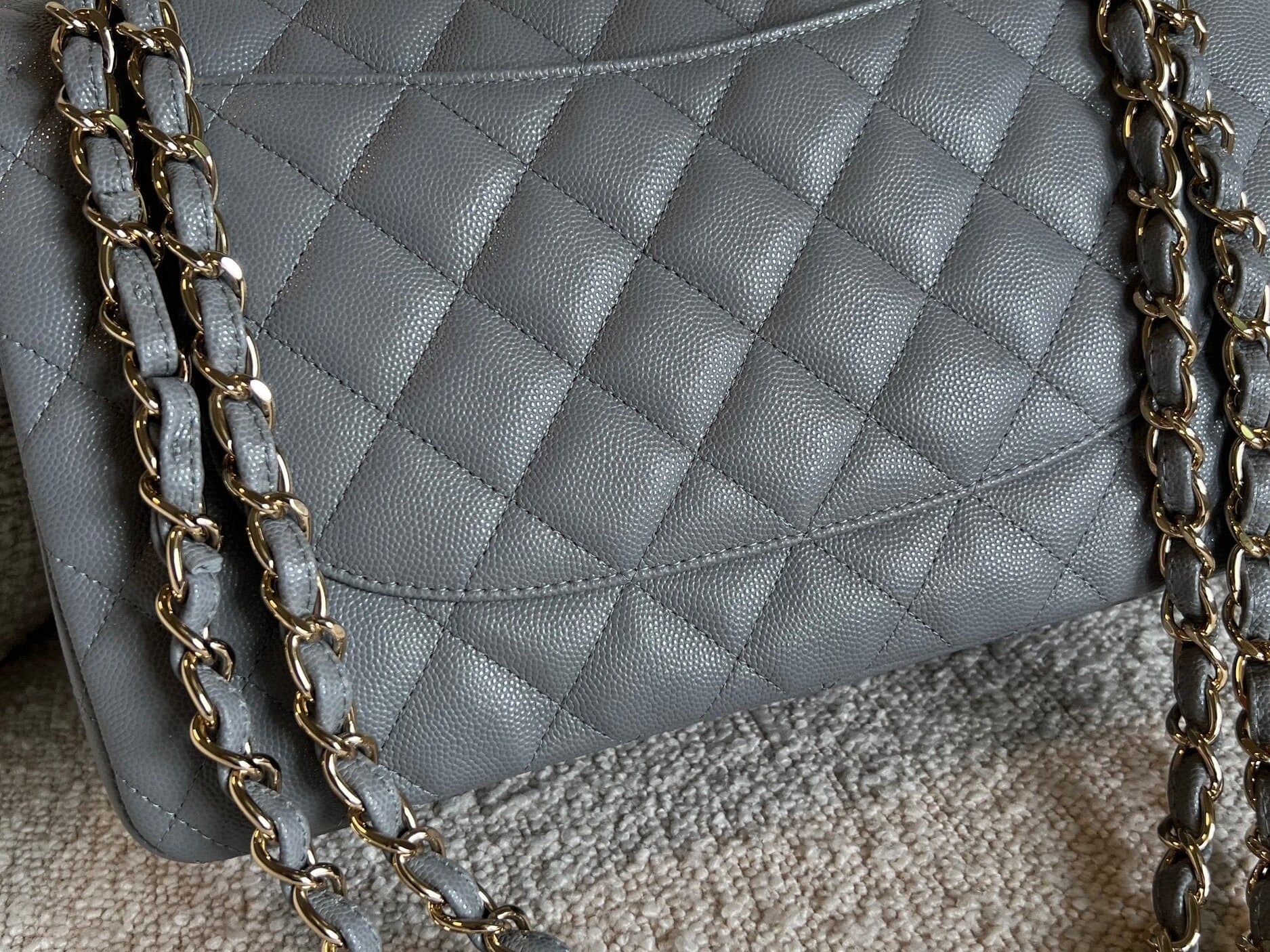 CHANEL Handbag 20C Grey Caviar Quilted Jumbo Classic Flap LGHW - Redeluxe
