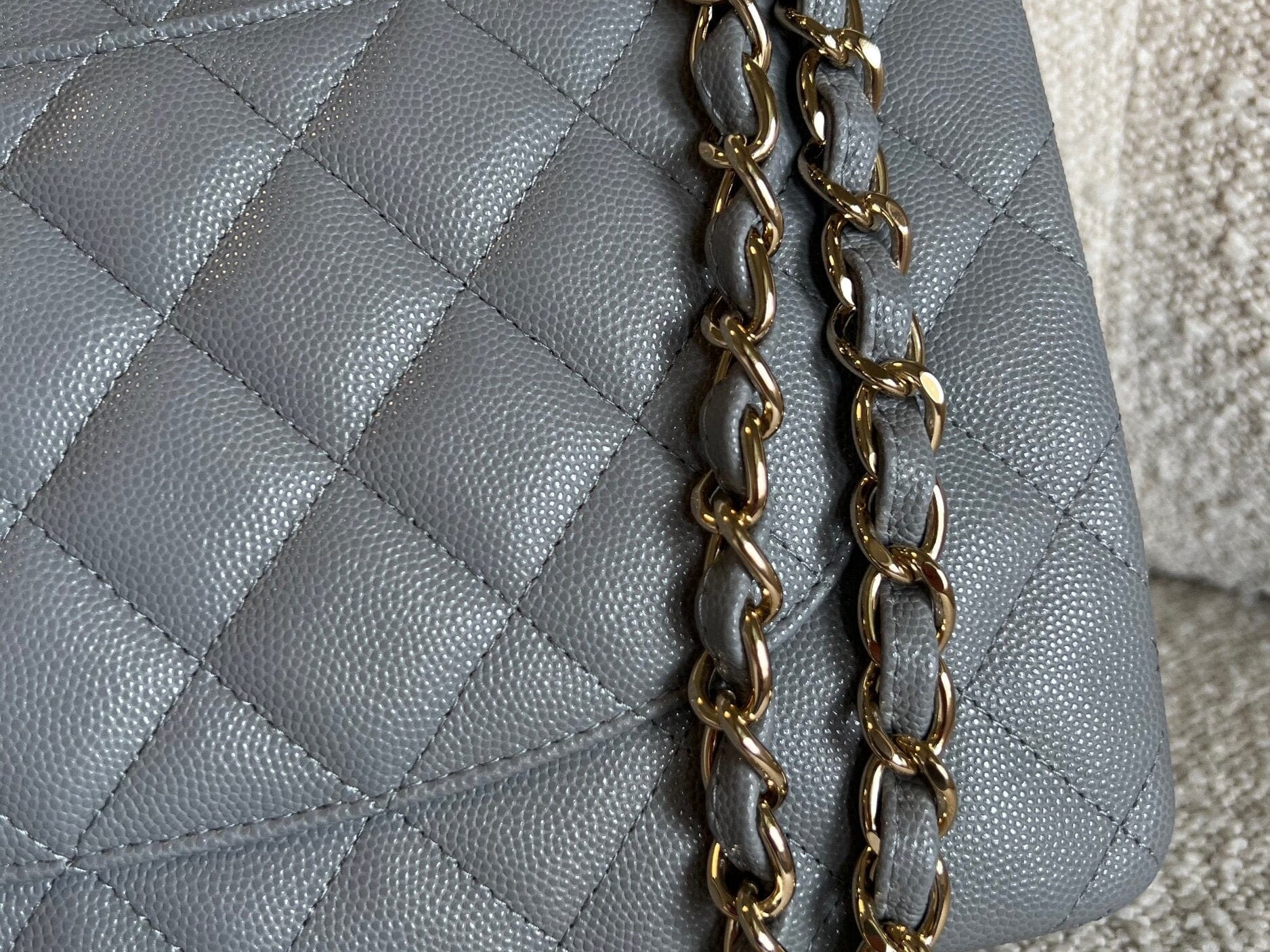 CHANEL Handbag 20C Grey Caviar Quilted Jumbo Classic Flap LGHW - Redeluxe