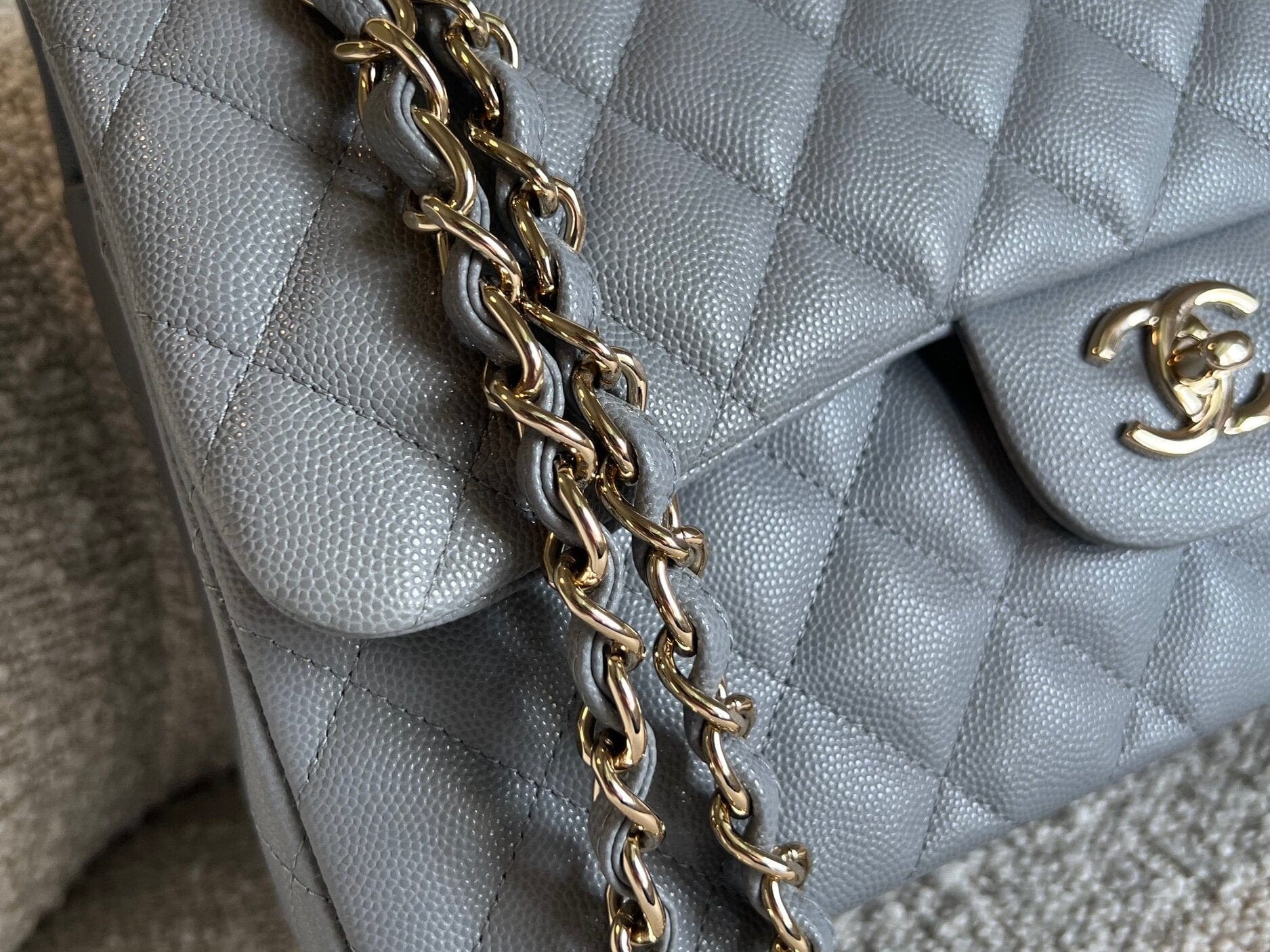 CHANEL Handbag 20C Grey Caviar Quilted Jumbo Classic Flap LGHW - Redeluxe