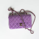 CHANEL Handbag 20C Purple Patent Quilted Mini Rectangular Flap LGHW - Redeluxe