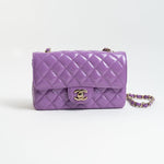 CHANEL Handbag 20C Purple Patent Quilted Mini Rectangular Flap LGHW - Redeluxe