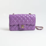 CHANEL Handbag 20C Purple Patent Quilted Mini Rectangular Flap LGHW - Redeluxe