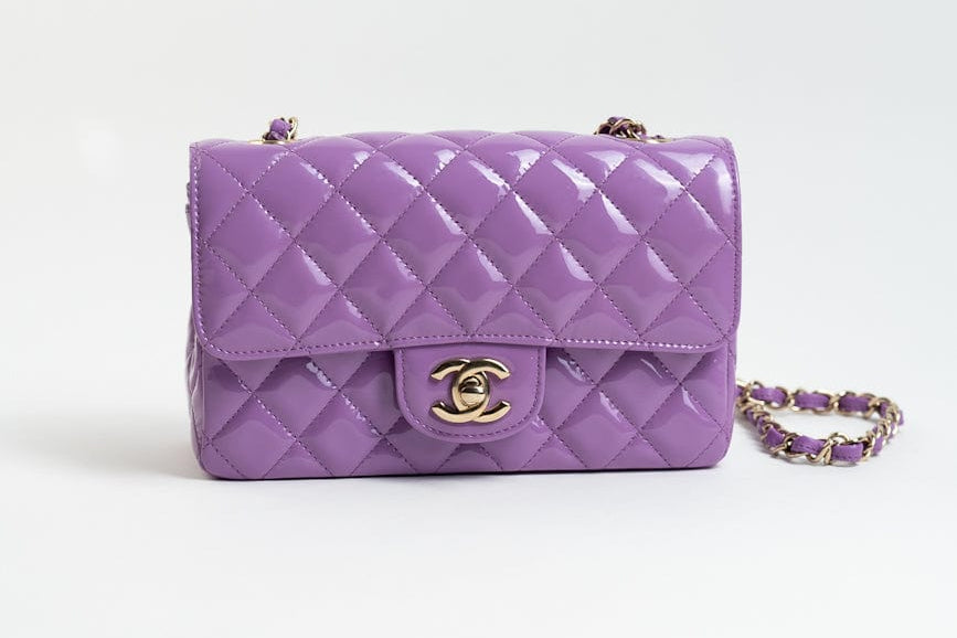 CHANEL Handbag 20C Purple Patent Quilted Mini Rectangular Flap LGHW - Redeluxe