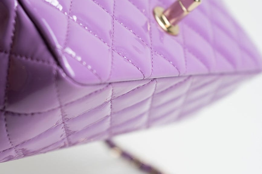 CHANEL Handbag 20C Purple Patent Quilted Mini Rectangular Flap LGHW - Redeluxe