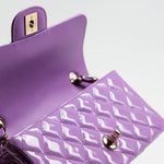 CHANEL Handbag 20C Purple Patent Quilted Mini Rectangular Flap LGHW - Redeluxe