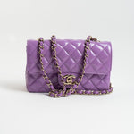 CHANEL Handbag 20C Purple Patent Quilted Mini Rectangular Flap LGHW - Redeluxe