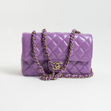CHANEL Handbag 20C Purple Patent Quilted Mini Rectangular Flap LGHW - Redeluxe