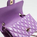 CHANEL Handbag 20C Purple Patent Quilted Mini Rectangular Flap LGHW - Redeluxe