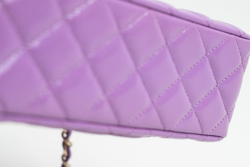 CHANEL Handbag 20C Purple Patent Quilted Mini Rectangular Flap LGHW - Redeluxe