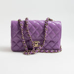 CHANEL Handbag 20C Purple Patent Quilted Mini Rectangular Flap LGHW - Redeluxe