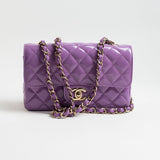 CHANEL Handbag 20C Purple Patent Quilted Mini Rectangular Flap LGHW - Redeluxe