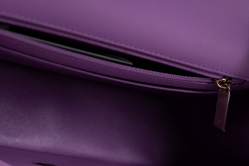 CHANEL Handbag 20C Purple Patent Quilted Mini Rectangular Flap LGHW - Redeluxe