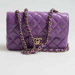 CHANEL Handbag 20C Purple Patent Quilted Mini Rectangular Flap LGHW - Redeluxe