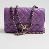 CHANEL Handbag 20C Purple Patent Quilted Mini Rectangular Flap LGHW - Redeluxe