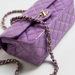 CHANEL Handbag 20C Purple Patent Quilted Mini Rectangular Flap LGHW - Redeluxe