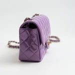 CHANEL Handbag 20C Purple Patent Quilted Mini Rectangular Flap LGHW - Redeluxe