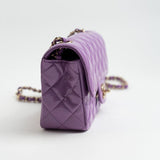 CHANEL Handbag 20C Purple Patent Quilted Mini Rectangular Flap LGHW - Redeluxe