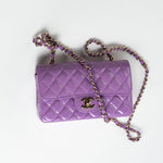CHANEL Handbag 20C Purple Patent Quilted Mini Rectangular Flap LGHW - Redeluxe
