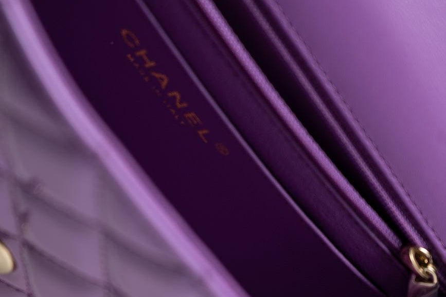 CHANEL Handbag 20C Purple Patent Quilted Mini Rectangular Flap LGHW - Redeluxe