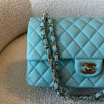 CHANEL Handbag 20C Tiffany Blue Caviar Quilted Classic Double Flap Medium Light Gold Hardware - Redeluxe