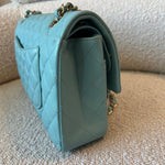 CHANEL Handbag 20C Tiffany Blue Caviar Quilted Classic Double Flap Medium Light Gold Hardware - Redeluxe
