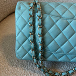 CHANEL Handbag 20C Tiffany Blue Caviar Quilted Classic Double Flap Medium Light Gold Hardware - Redeluxe
