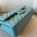 CHANEL Handbag 20C Tiffany Blue Caviar Quilted Classic Double Flap Medium Light Gold Hardware - Redeluxe