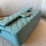 CHANEL Handbag 20C Tiffany Blue Caviar Quilted Classic Double Flap Medium Light Gold Hardware - Redeluxe