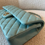 CHANEL Handbag 20C Tiffany Blue Caviar Quilted Classic Double Flap Medium Light Gold Hardware - Redeluxe