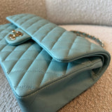 CHANEL Handbag 20C Tiffany Blue Caviar Quilted Classic Double Flap Medium Light Gold Hardware - Redeluxe