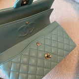 CHANEL Handbag 20C Tiffany Blue Caviar Quilted Classic Double Flap Medium Light Gold Hardware - Redeluxe