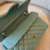CHANEL Handbag 20C Tiffany Blue Caviar Quilted Classic Double Flap Medium Light Gold Hardware - Redeluxe