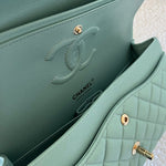 CHANEL Handbag 20C Tiffany Blue Caviar Quilted Classic Double Flap Medium Light Gold Hardware - Redeluxe