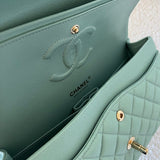 CHANEL Handbag 20C Tiffany Blue Caviar Quilted Classic Double Flap Medium Light Gold Hardware - Redeluxe