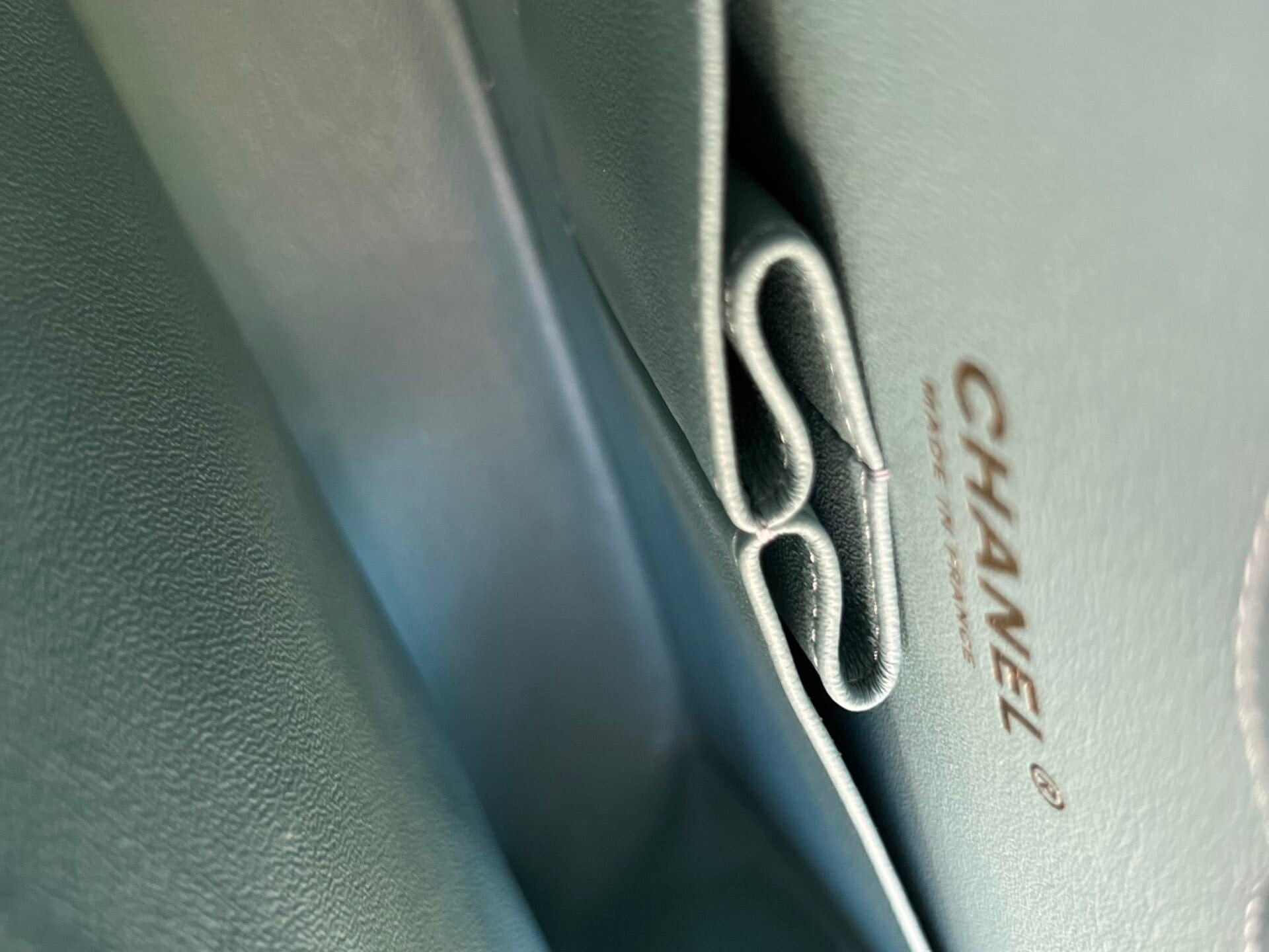 CHANEL Handbag 20C Tiffany Blue Caviar Quilted Classic Double Flap Medium Light Gold Hardware - Redeluxe