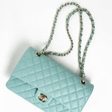 CHANEL Handbag 20C Tiffany Blue Caviar Quilted Classic Flap Medium Light Gold Hardware - Redeluxe