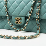 CHANEL Handbag 20C Tiffany Blue Caviar Quilted Classic Flap Medium Light Gold Hardware - Redeluxe