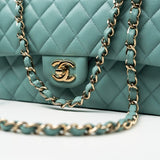 CHANEL Handbag 20C Tiffany Blue Caviar Quilted Classic Flap Medium Light Gold Hardware - Redeluxe