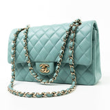 CHANEL Handbag 20C Tiffany Blue Caviar Quilted Classic Flap Medium Light Gold Hardware - Redeluxe