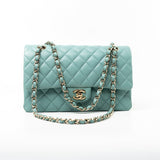 CHANEL Handbag 20C Tiffany Blue Caviar Quilted Classic Flap Medium Light Gold Hardware - Redeluxe